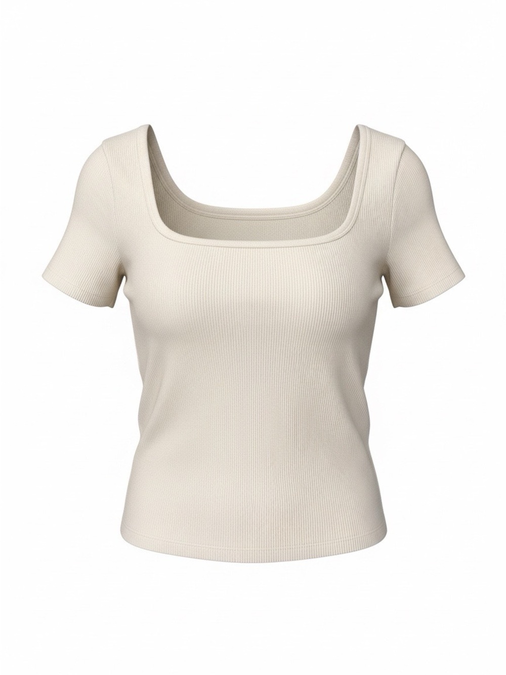 Square Neck Short Sleeve Ribbed Top - Neutral Cream